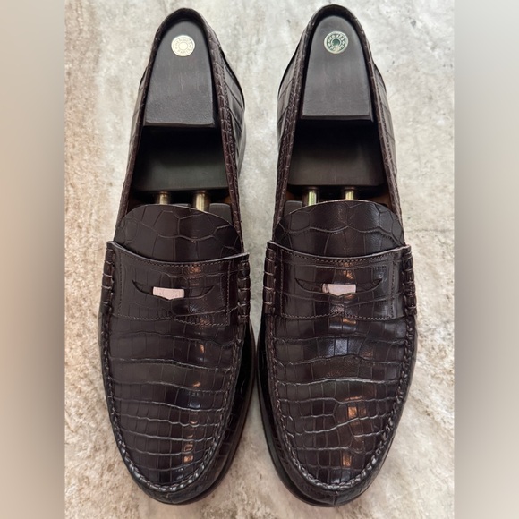 Hermes Other - HERMES Crocodile Brown Alligator Leather Penny Loafer Shoes 10 US 43 Euro 9 UK